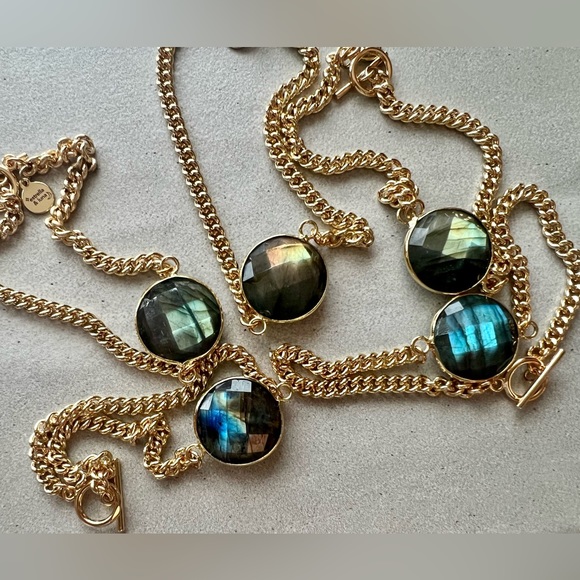 Labradorite Gemstone Gold Chain 22K Gold Bracelet - Picture 6 of 6